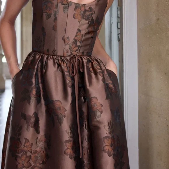 V. Chapman Avery Dress Cocoa Baroque Floral Maxi - Picture 4 of 5